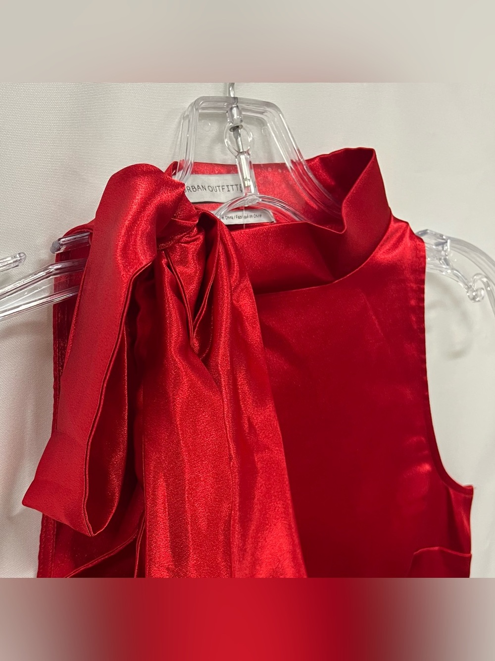 Urban Outfitters Red Satin Bow-Shoulder Top